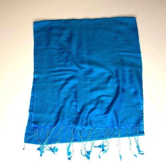 Set of 2 Wraps: Floral Scarf, Pashmina Style Shawl, Turquoise Blue - Picture 6 of 11